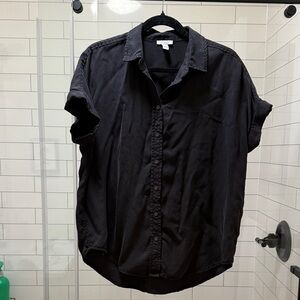 Daily Ritual Black Casual Button Down Shirt with Cap Sleeves
